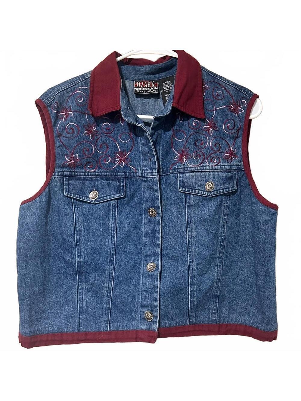 Vintage Denim Vest with Embroidered Details and metal buttons